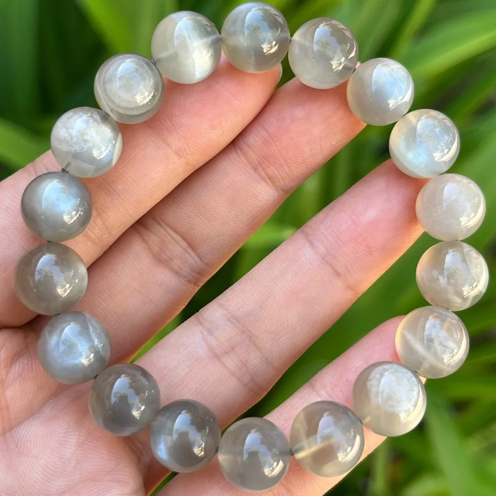 11mm‎ stretchable flashy silver moonstone bracelet 0177